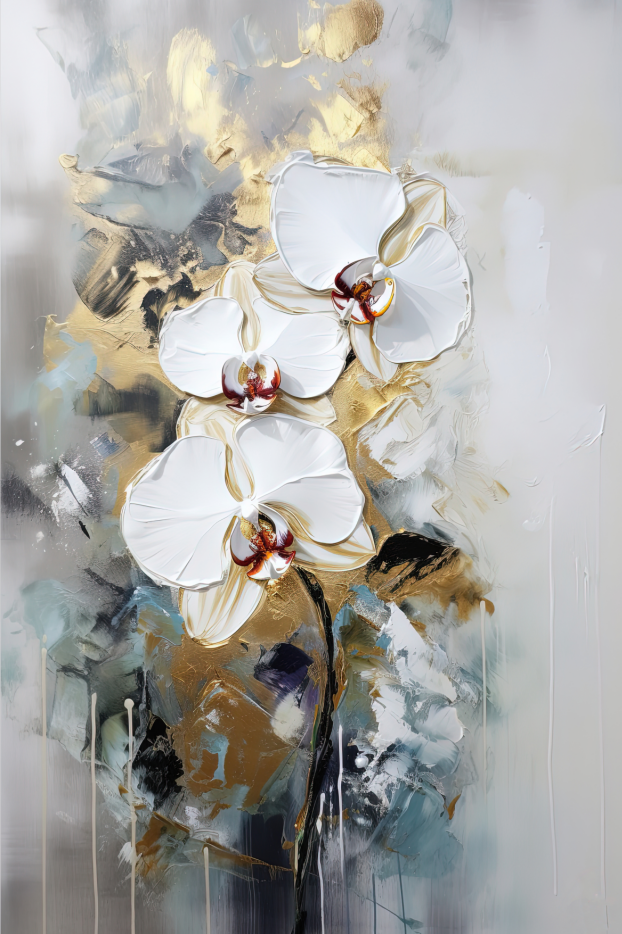 Pine Stretched  Framed 3 Panels - Orchids & Pansy Flower & Rose