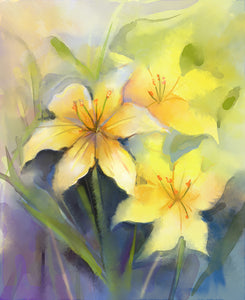 Pine Stretched  Framed 3 Panels - Watercolor Flower