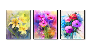 Pine Stretched  Framed 3 Panels - Watercolor Flower