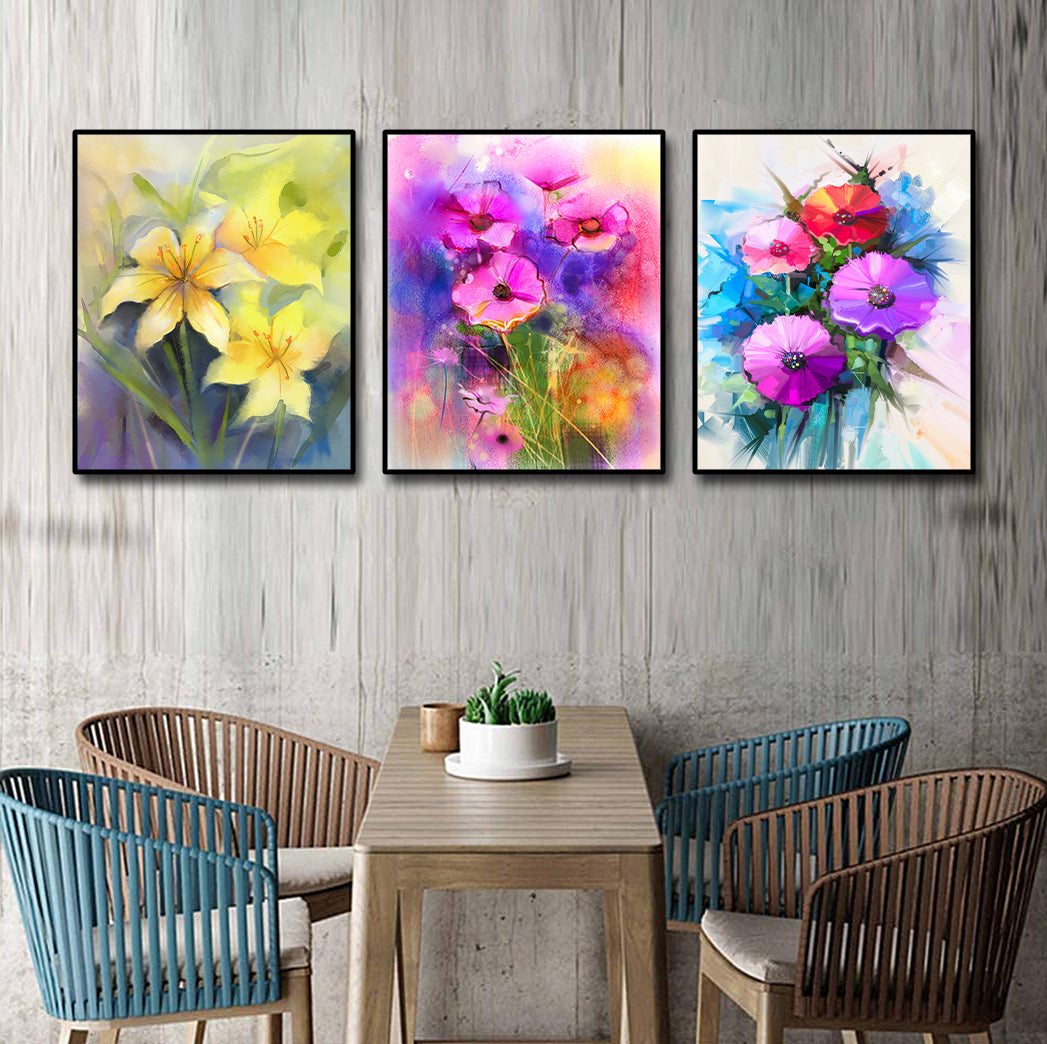 Pine Stretched  Framed 3 Panels - Watercolor Flower