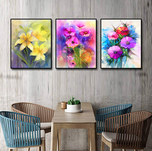 Pine Stretched  Framed 3 Panels - Watercolor Flower