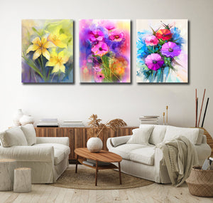 Pine Stretched  Framed 3 Panels - Watercolor Flower