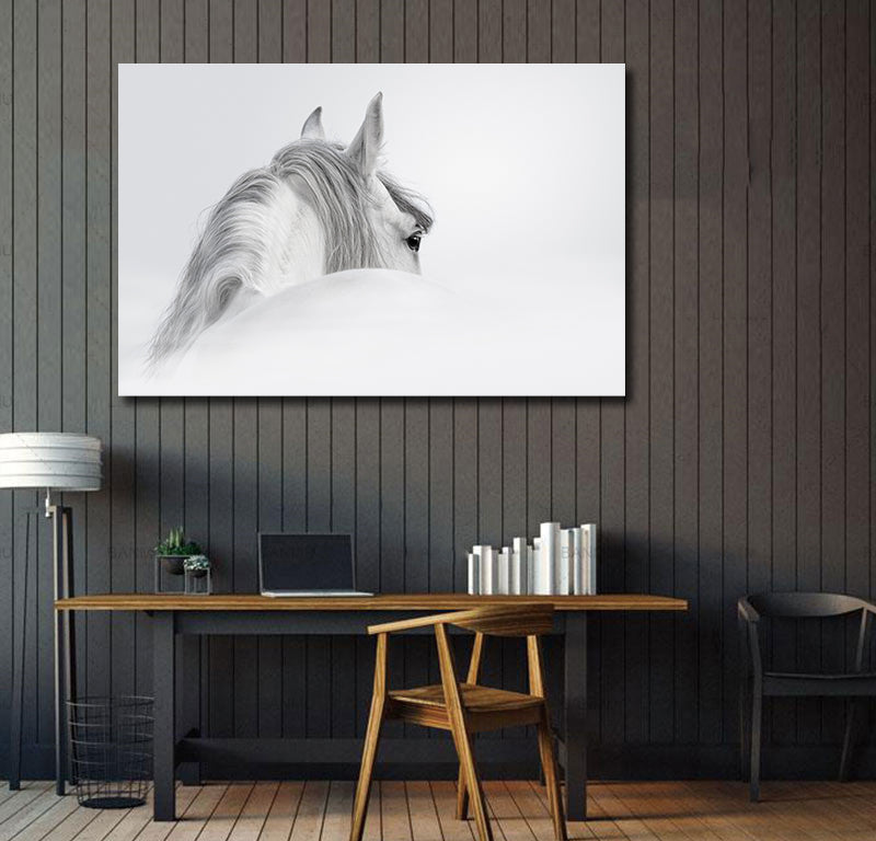 Pine Stretched  Framed 1 Panel - Andalusian horse in a mist