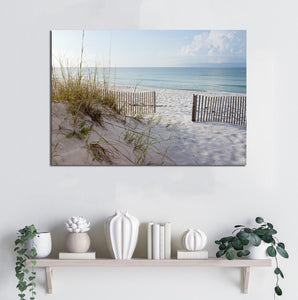 Pine Stretched  Framed 1 Panel - Beautiful Beach at Sunrise