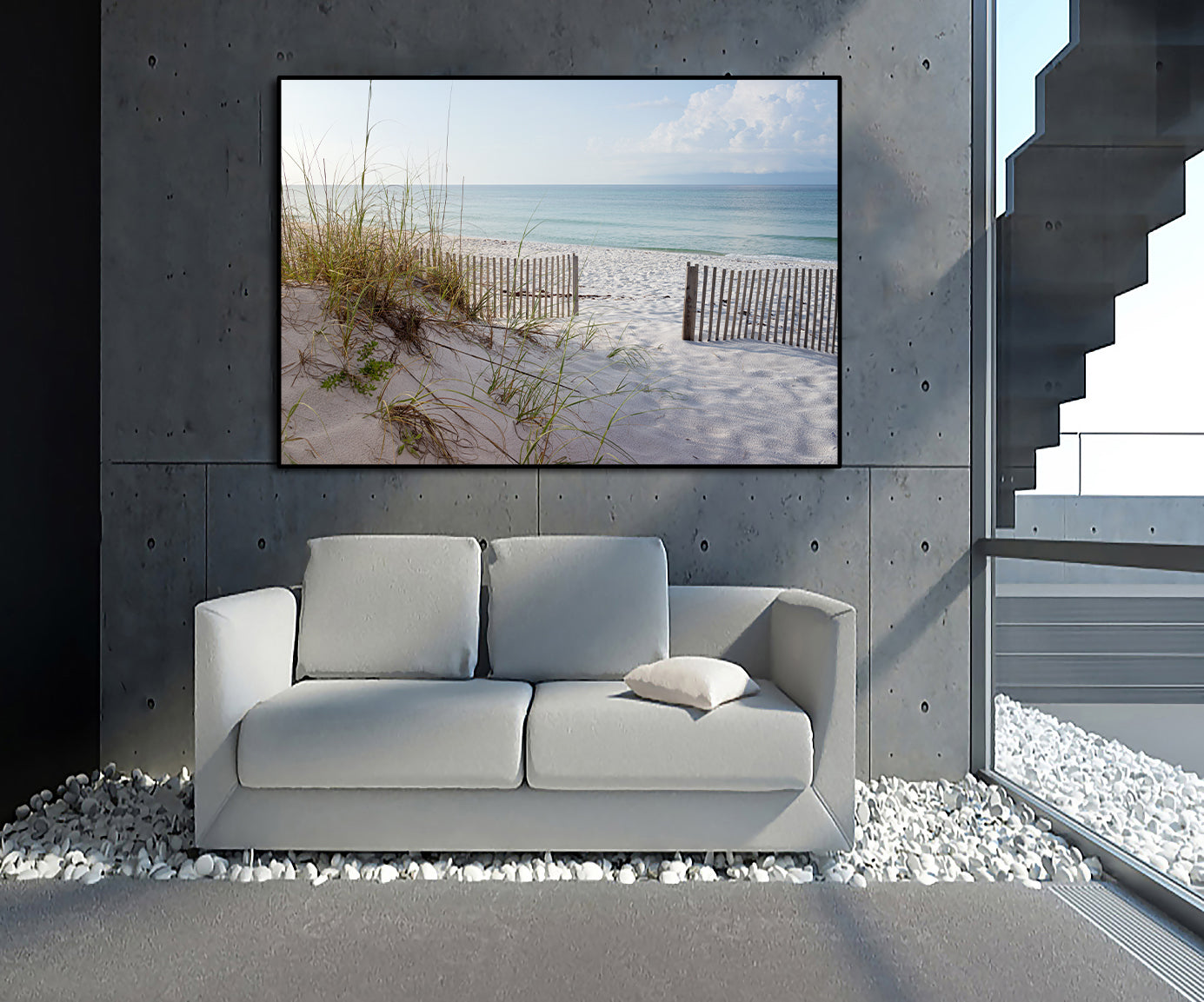 Pine Stretched  Framed 1 Panel - Beautiful Beach at Sunrise