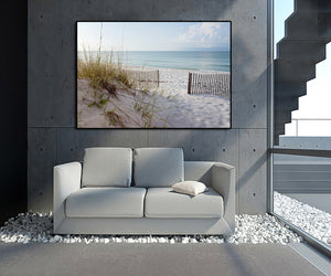 Pine Stretched  Framed 1 Panel - Beautiful Beach at Sunrise