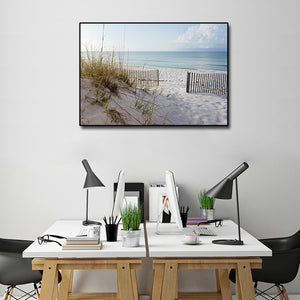 Pine Stretched  Framed 1 Panel - Beautiful Beach at Sunrise