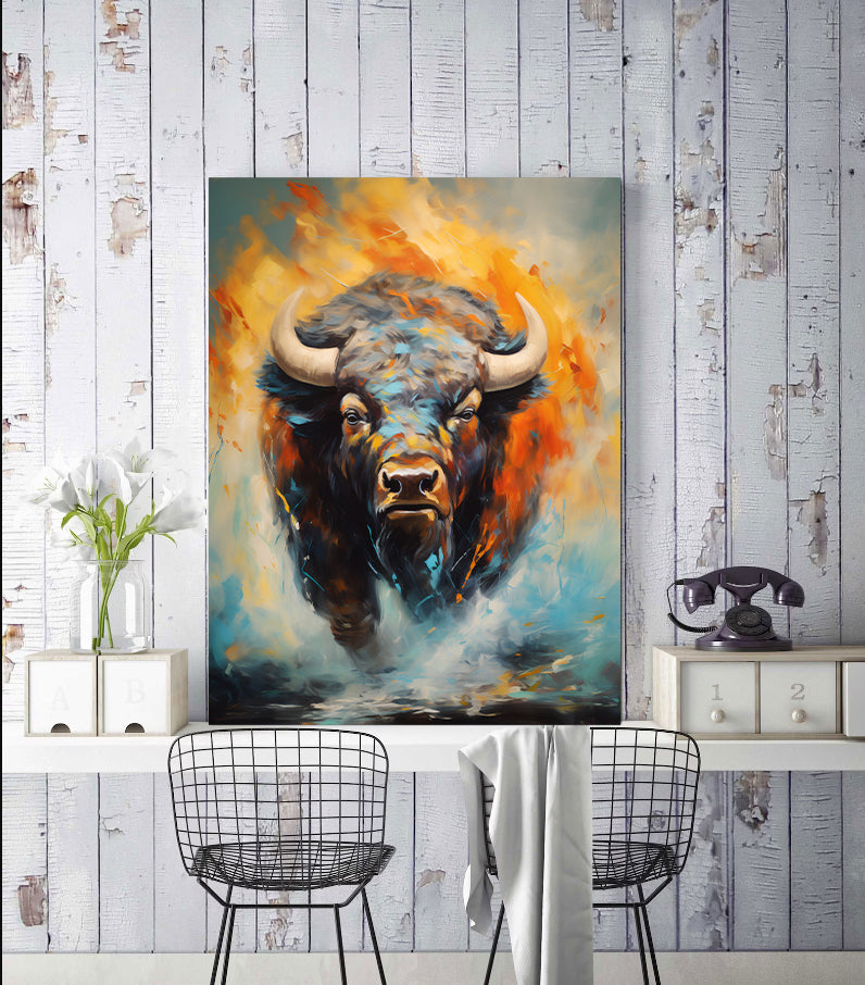 Pine Stretched  Framed 1 Panel - Big Angry Bison