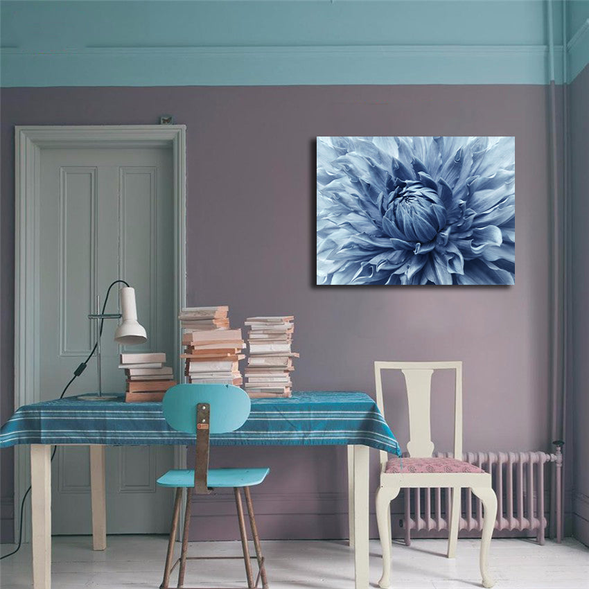 Pine Stretched  Framed 1 Panel - Dahlia Light Blue Flower