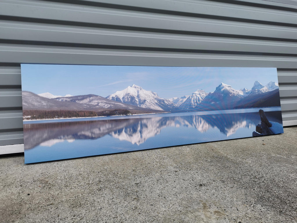 Pine Stretched  Framed 1 Panel - Finished Products - Lake McDonald Panorama in February