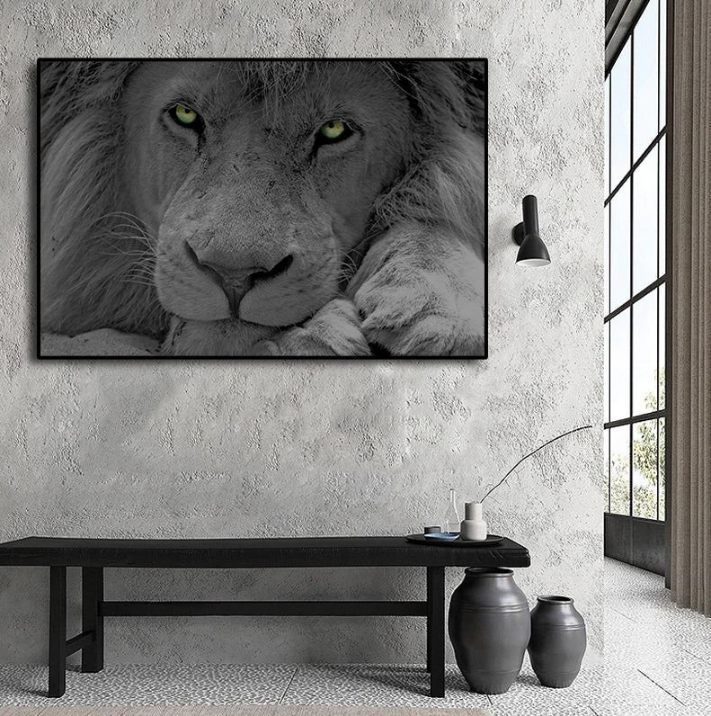 Pine Stretched  Framed 1 Panel - Lion