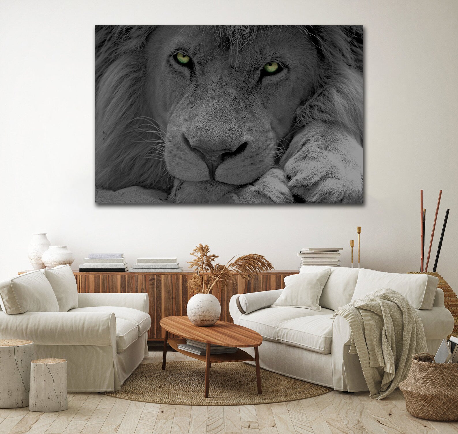 Pine Stretched  Framed 1 Panel - Lion