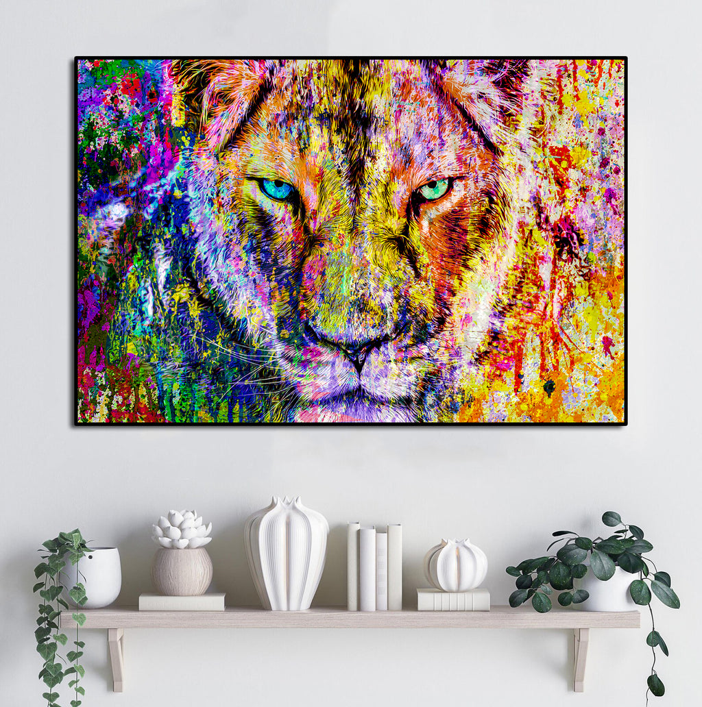 Pine Stretched  Framed 1 Panel - Lion