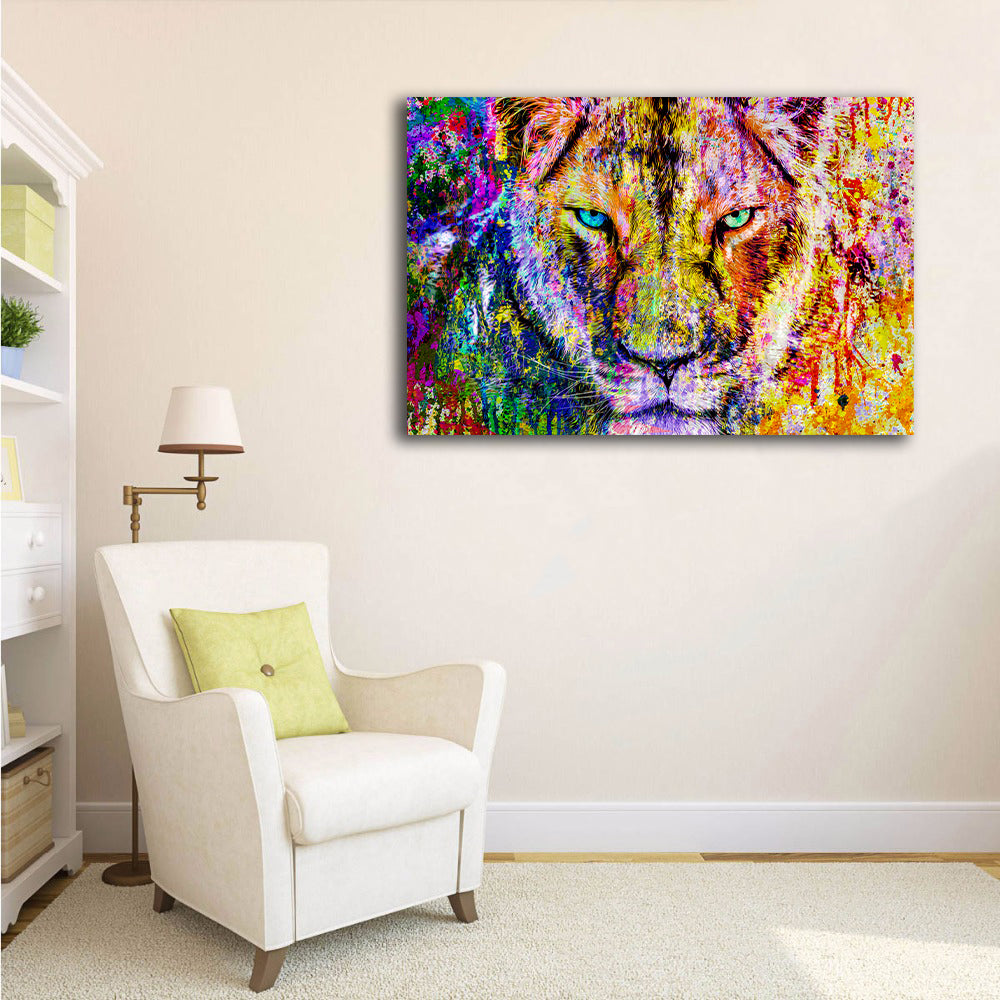 Pine Stretched  Framed 1 Panel - Lion