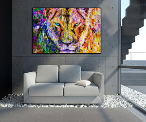 Pine Stretched  Framed 1 Panel - Lion