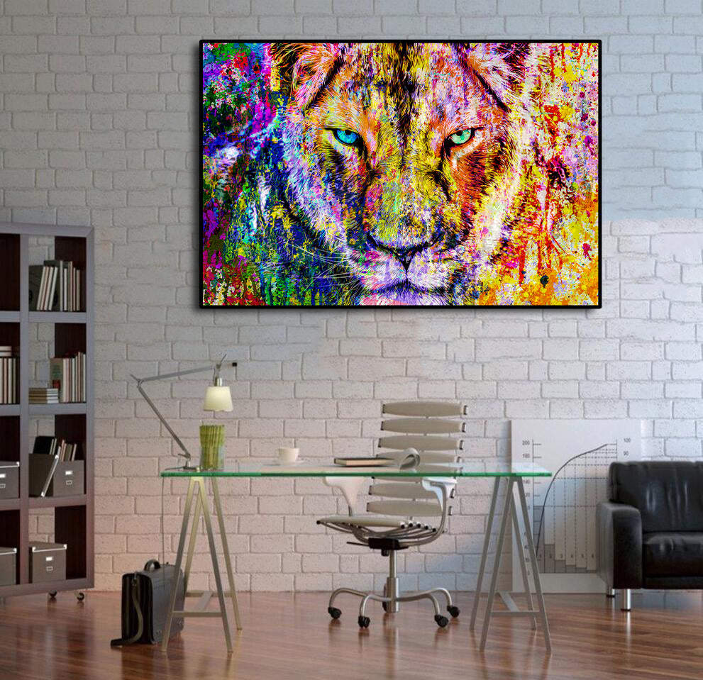 Pine Stretched  Framed 1 Panel - Lion