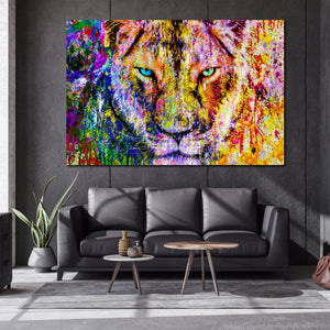 Pine Stretched  Framed 1 Panel - Lion