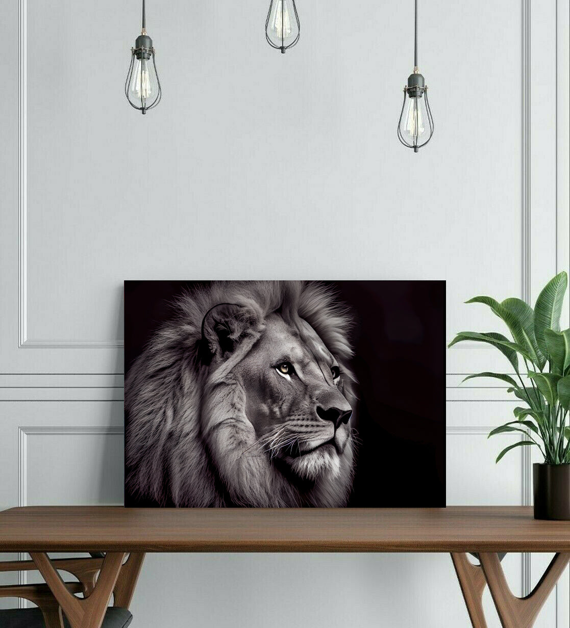 Pine Stretched  Framed 1 Panel - Lion
