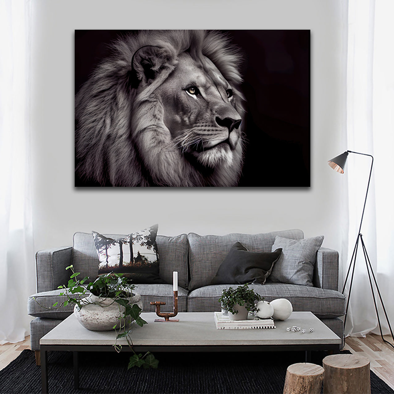 Pine Stretched  Framed 1 Panel - Lion