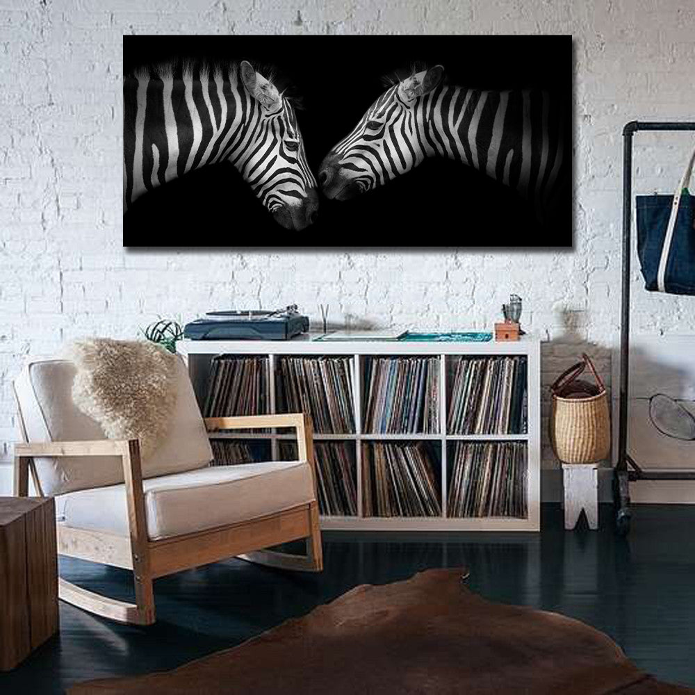 Pine Stretched  Framed 1 Panel - Zebras