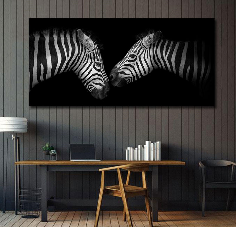 Pine Stretched  Framed 1 Panel - Zebras