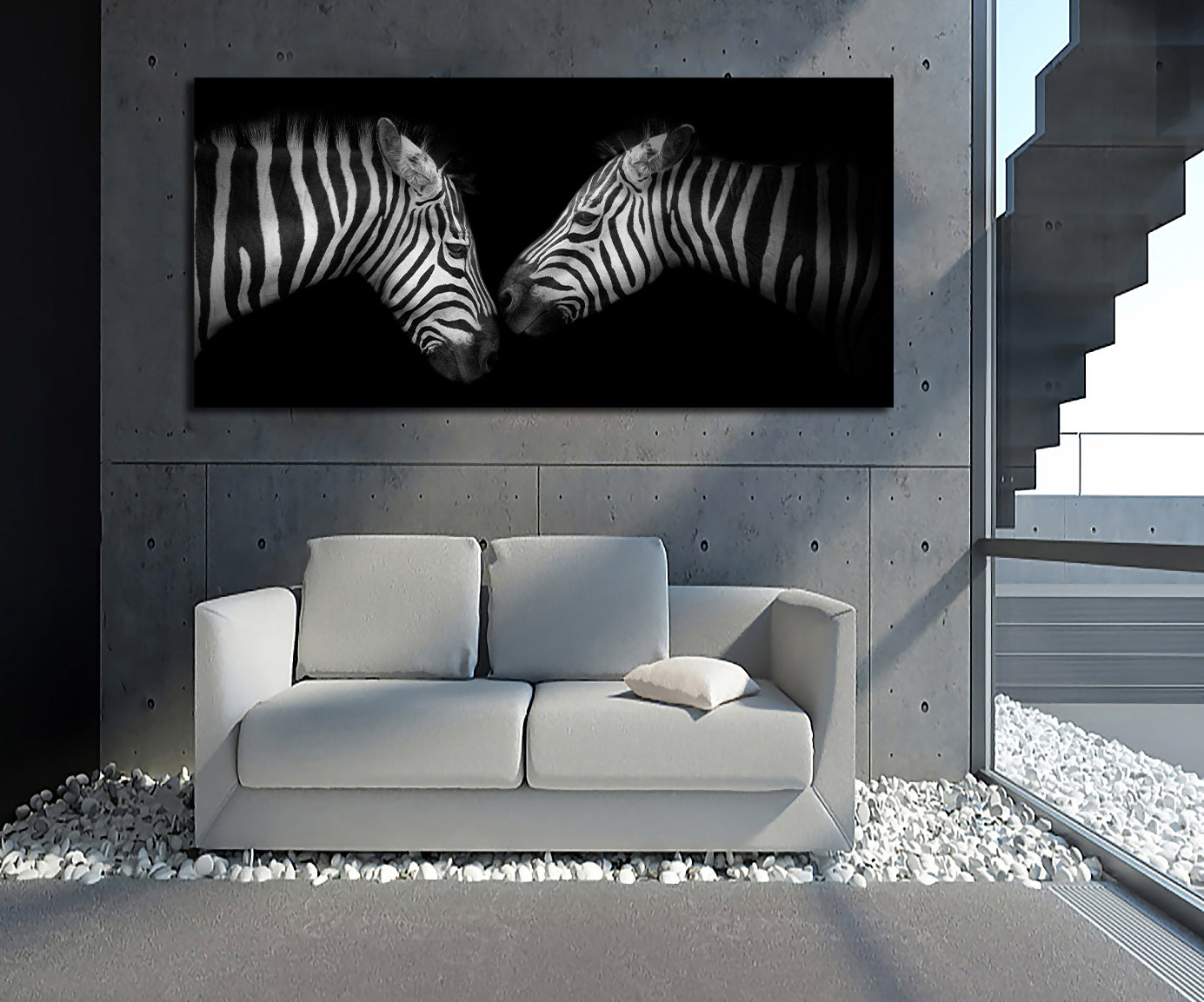 Pine Stretched  Framed 1 Panel - Zebras
