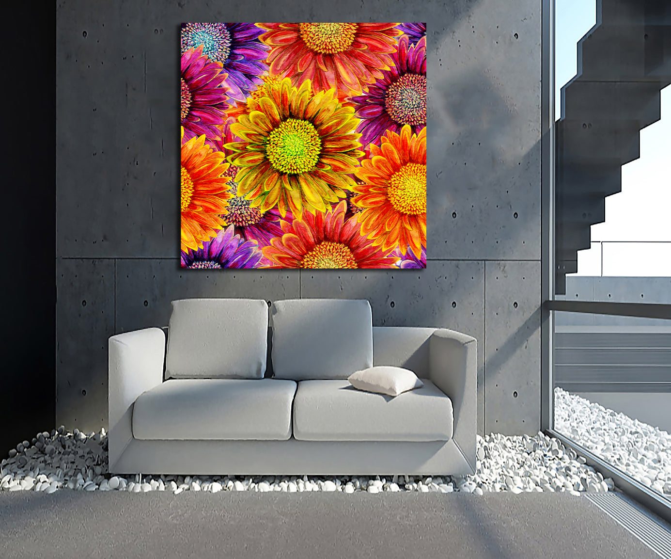 Pine Stretched  Framed 1 Panel - Gerbera Flower