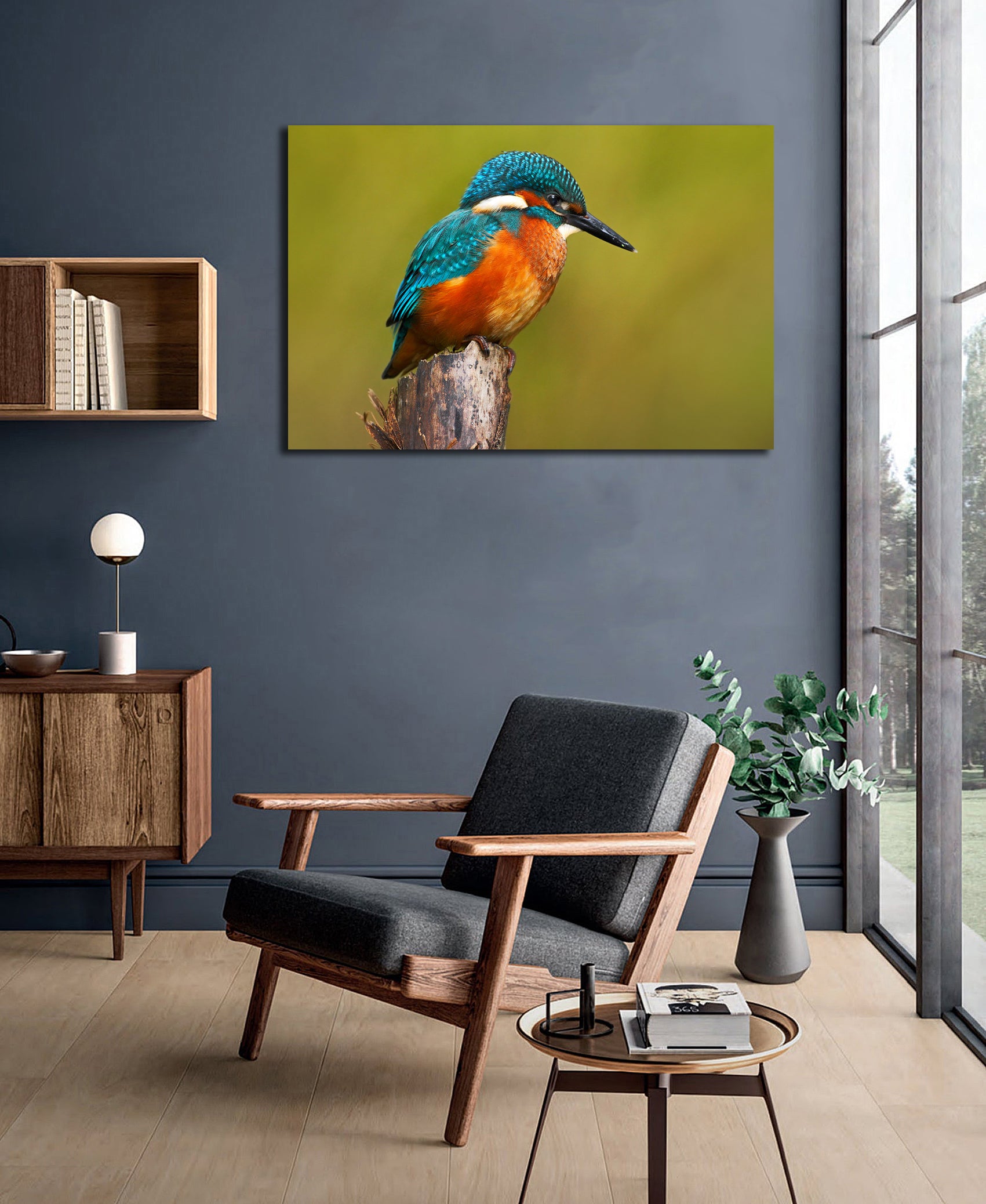 Pine Stretched  Framed 1 Panel -Kingfisher
