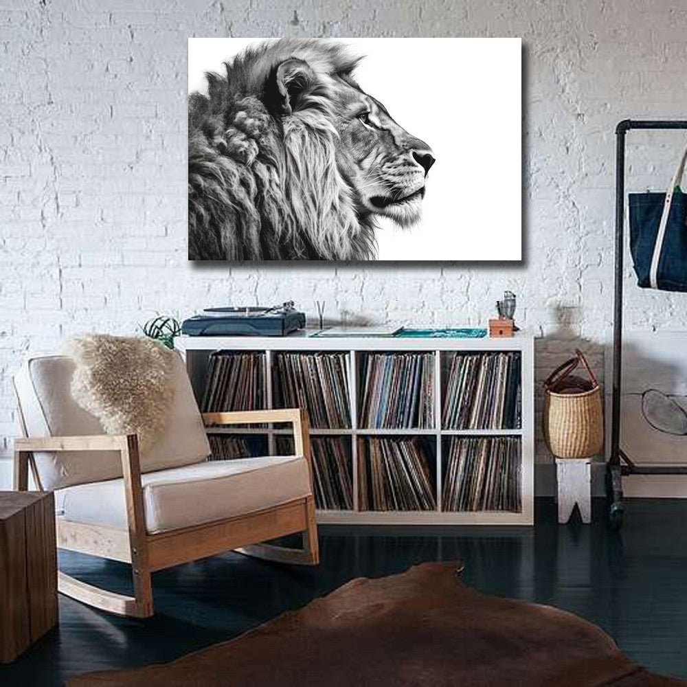 Pine Stretched  Framed 1 Panel - Lion