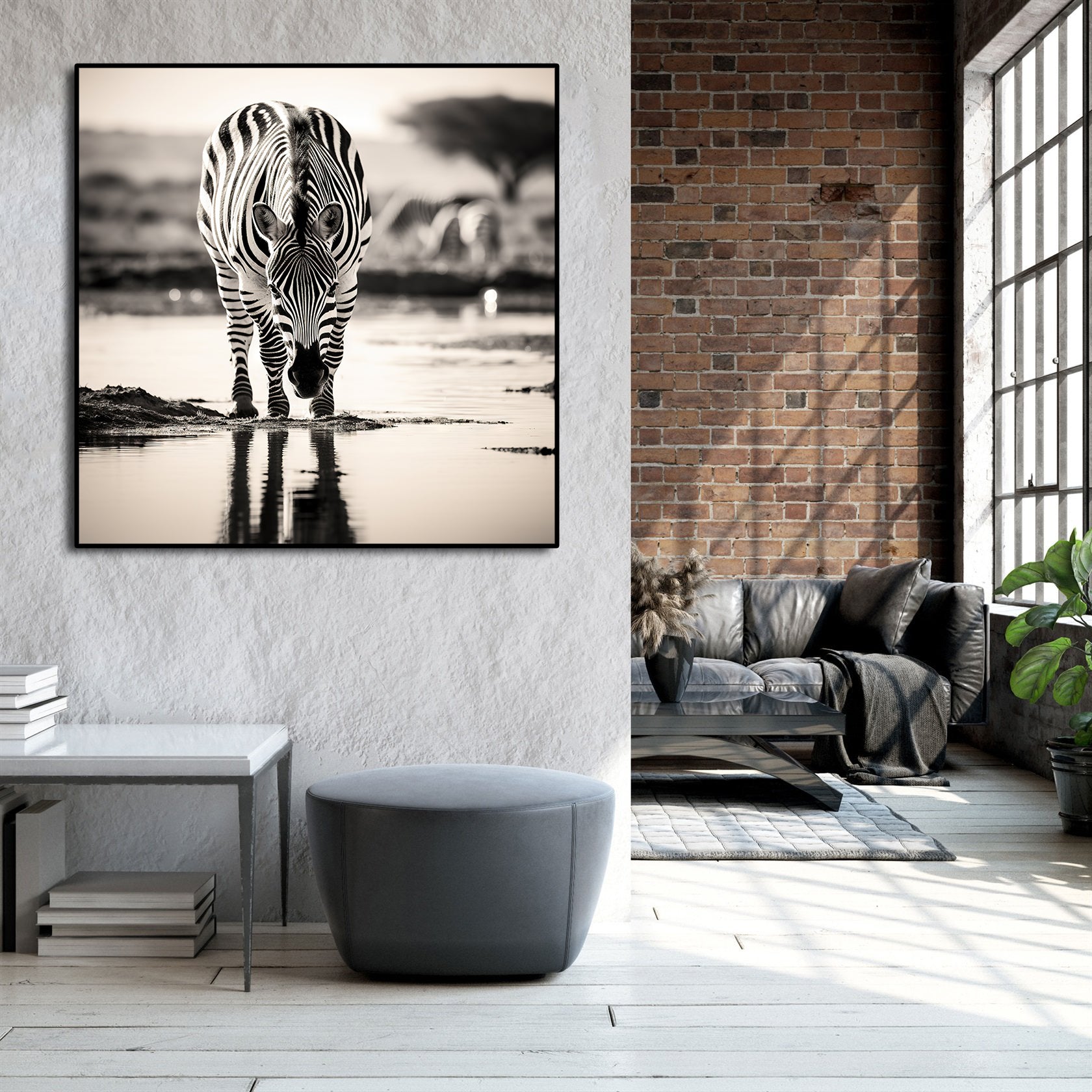 Pine Stretched  Framed 1 Panel - Zebra