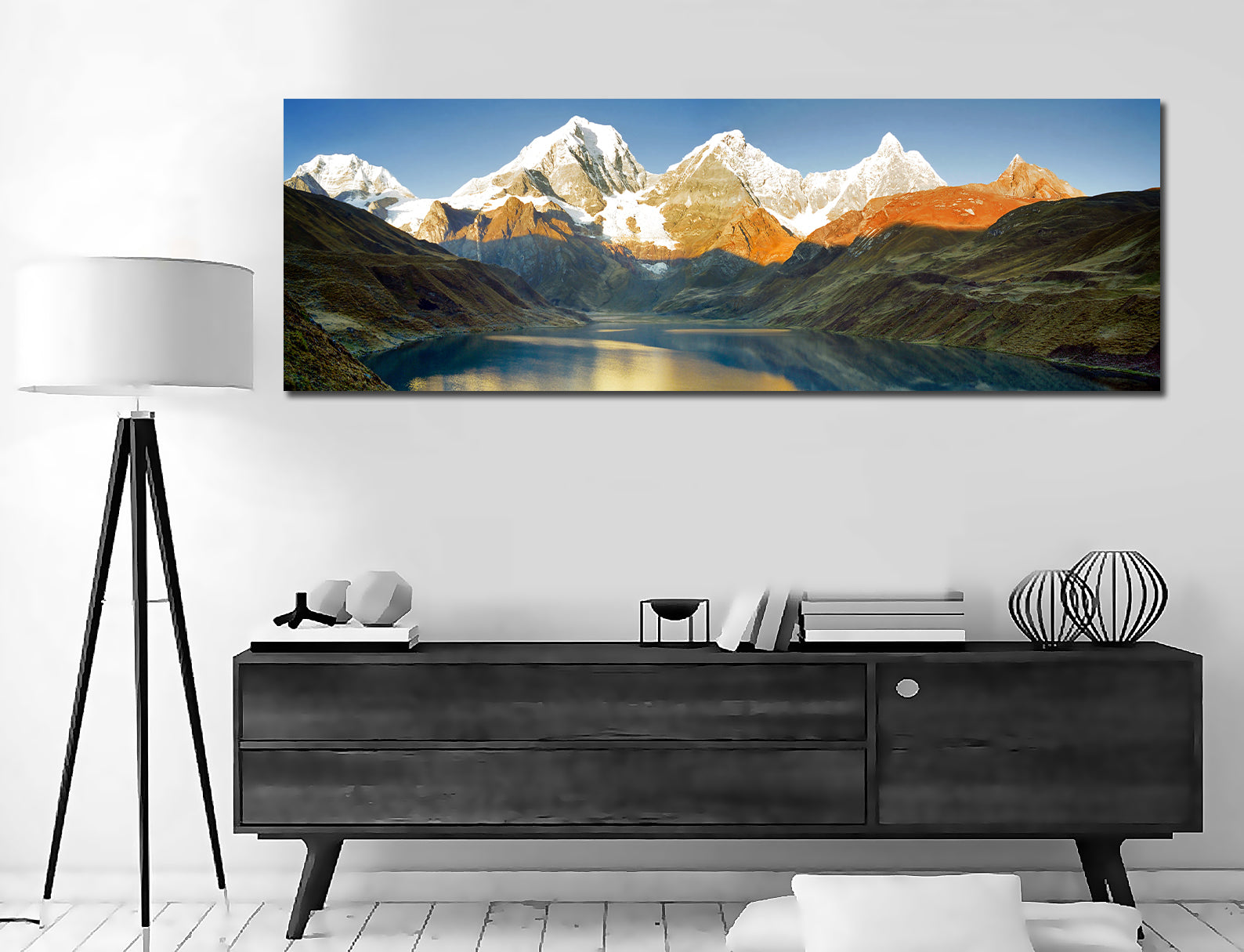 Pine Stretched  Framed 1 Panel - Peru Mountain Sunrise Panorama