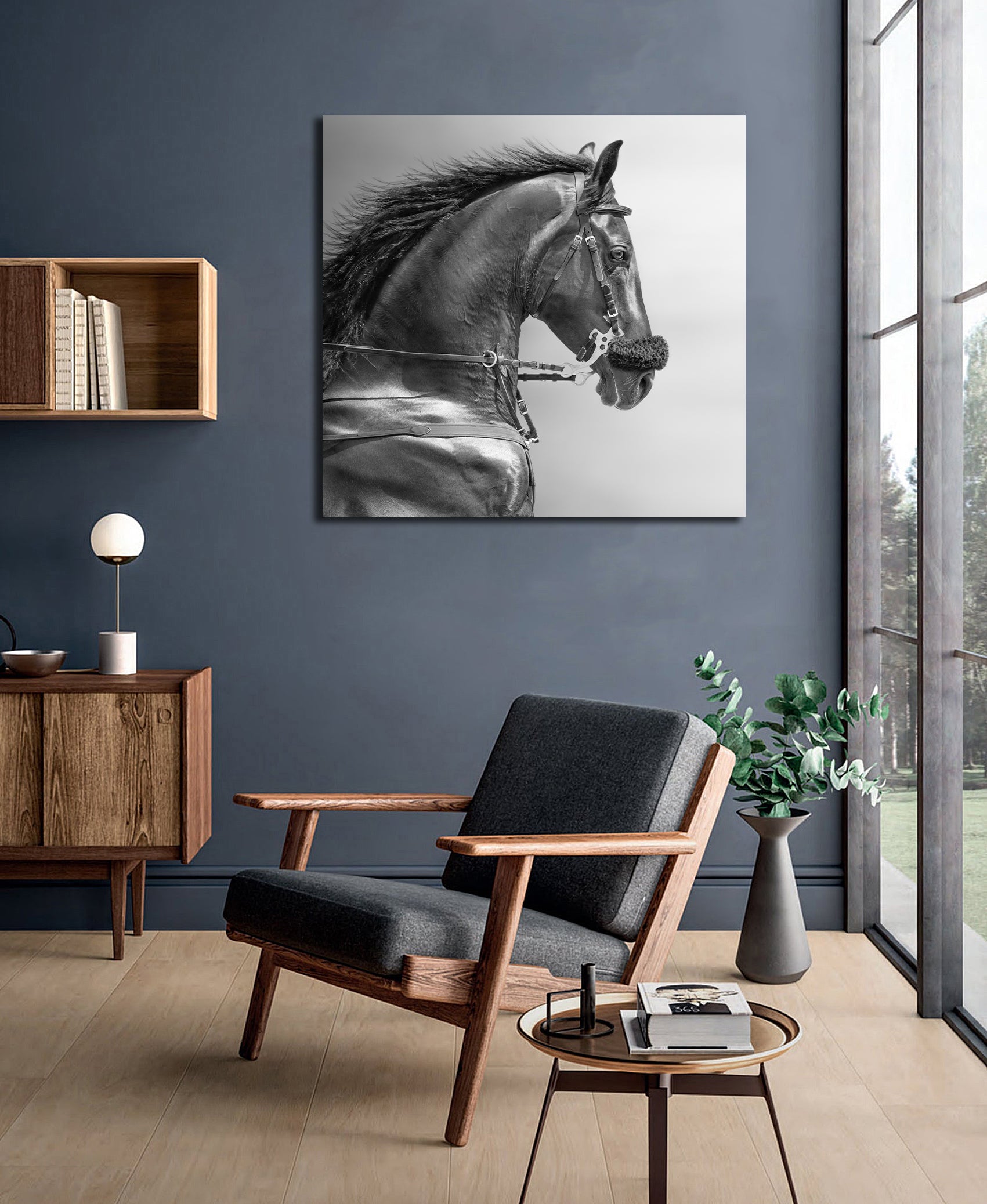 Pine Stretched  Framed 1 Panel - Portrait of a Sports Stallion