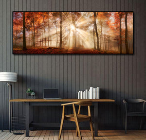 Framed 1 Panel - Rays of Sunlight in a Misty Autumn Forest