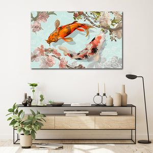 Pine Stretched  Framed 1 Panel - Japanese Koi Fish