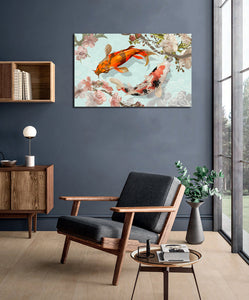 Pine Stretched  Framed 1 Panel - Japanese Koi Fish