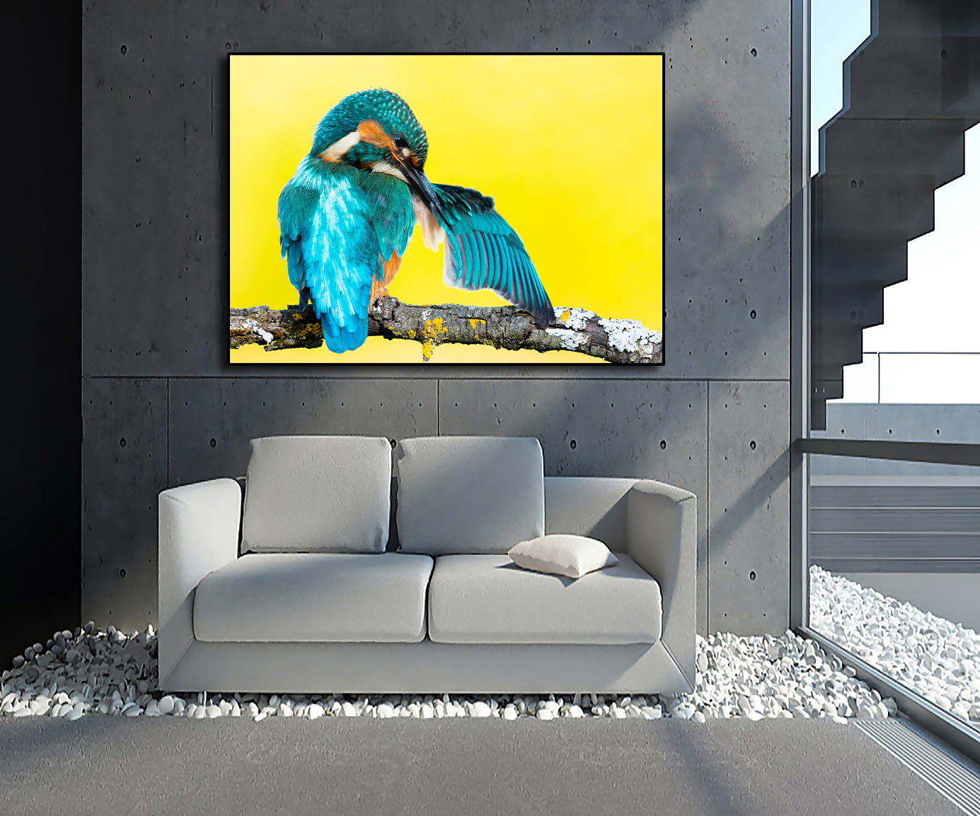 Pine Stretched  Framed 1 Panel - Kingfisher