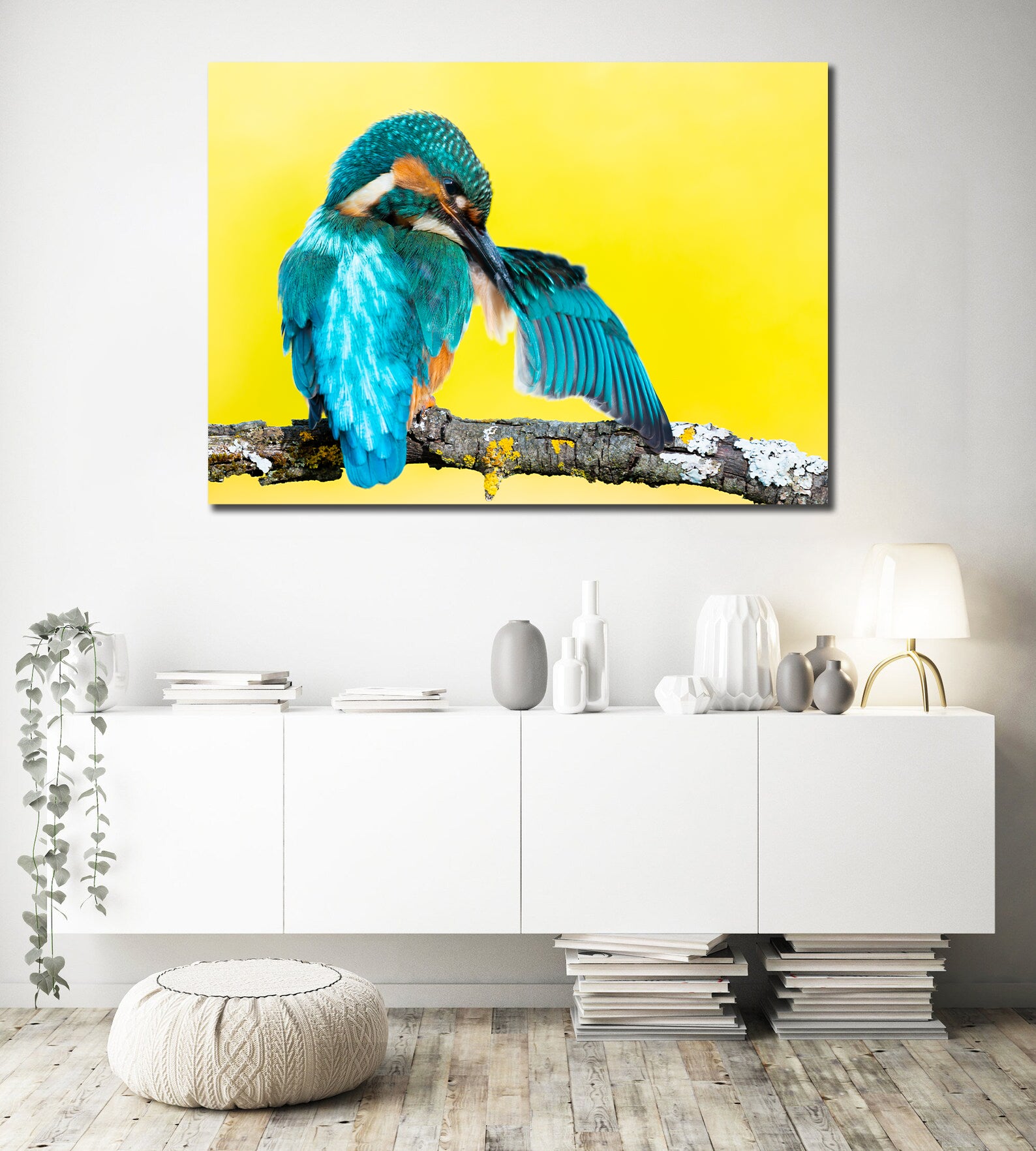 Pine Stretched  Framed 1 Panel - Kingfisher