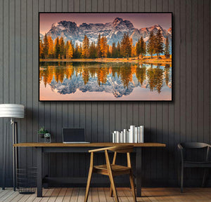 Pine Stretched  Framed 1 Panel - Magical Alpine Lake in Dolomites Mountains