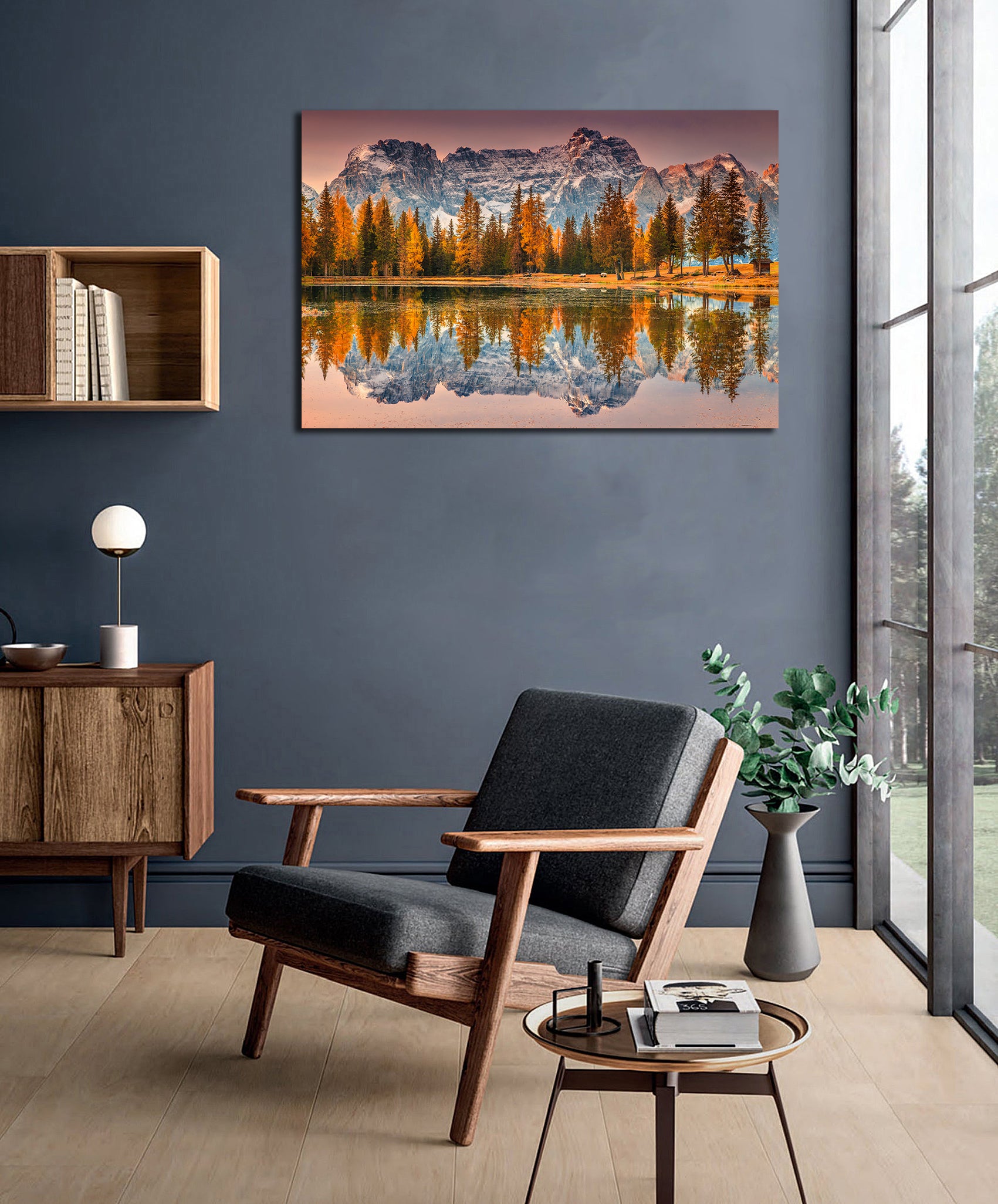 Pine Stretched  Framed 1 Panel - Magical Alpine Lake in Dolomites Mountains