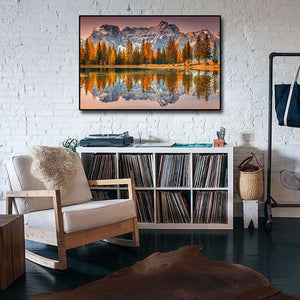 Pine Stretched  Framed 1 Panel - Magical Alpine Lake in Dolomites Mountains