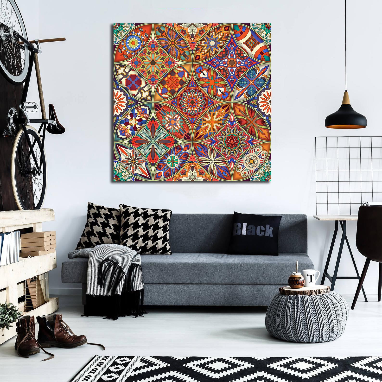 Framed 1 Panel - Seamless Pattern with Decorative Mandalas