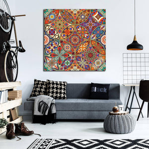 Framed 1 Panel - Seamless Pattern with Decorative Mandalas