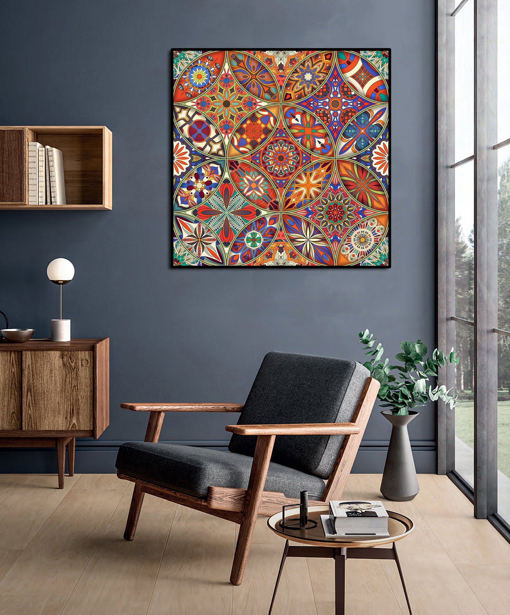 Framed 1 Panel - Seamless Pattern with Decorative Mandalas