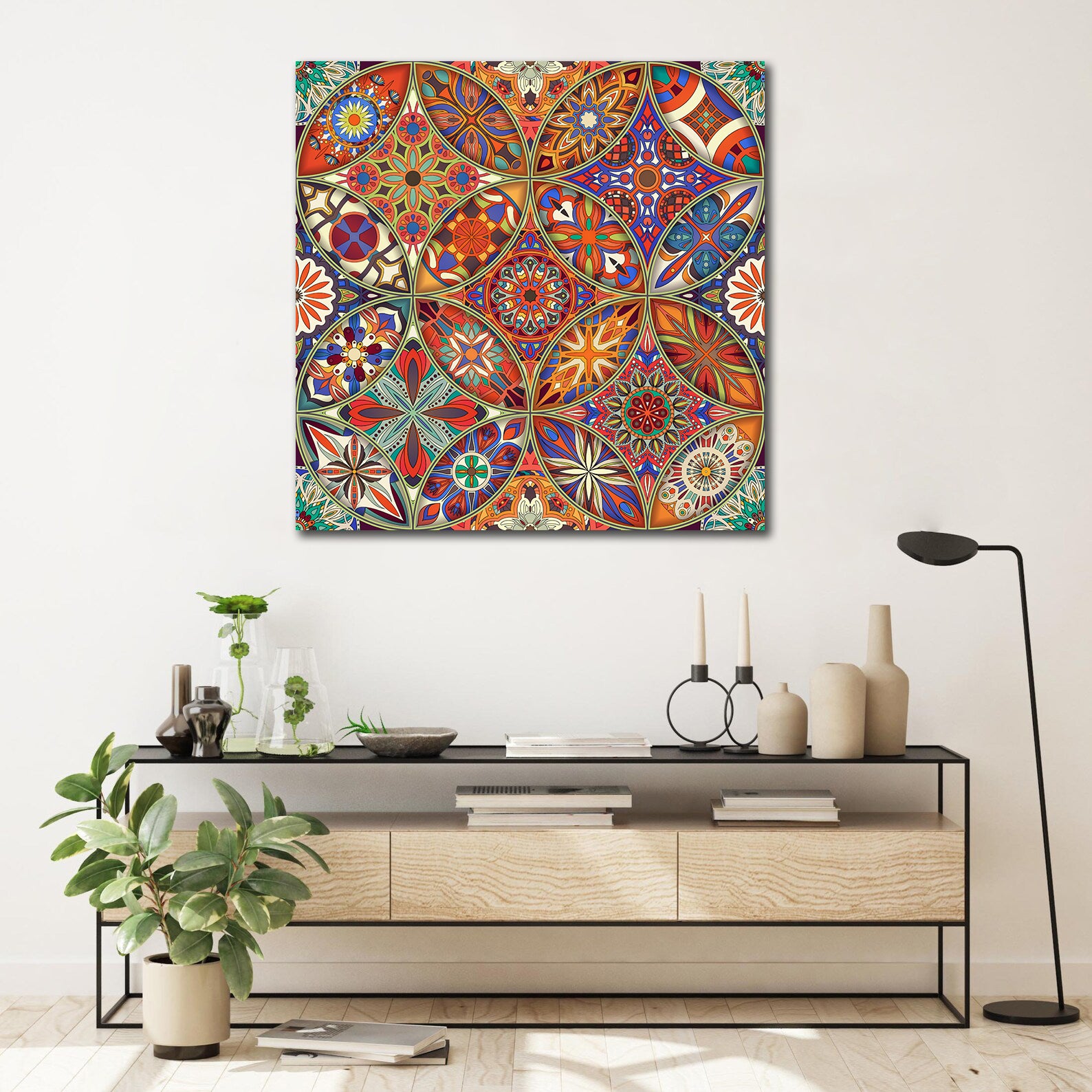 Framed 1 Panel - Seamless Pattern with Decorative Mandalas