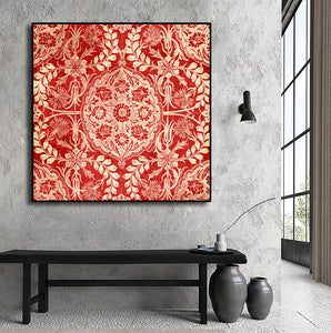 Framed 1 Panel - Red Antique Floral Pattern
