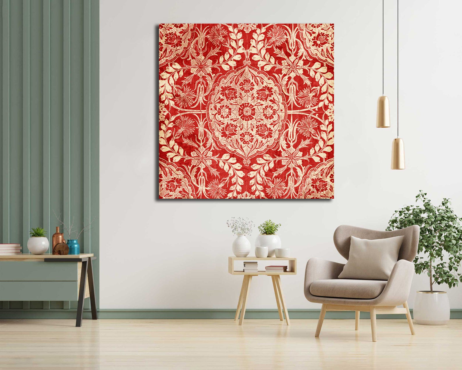 1 Panel - Red Antique Floral Pattern