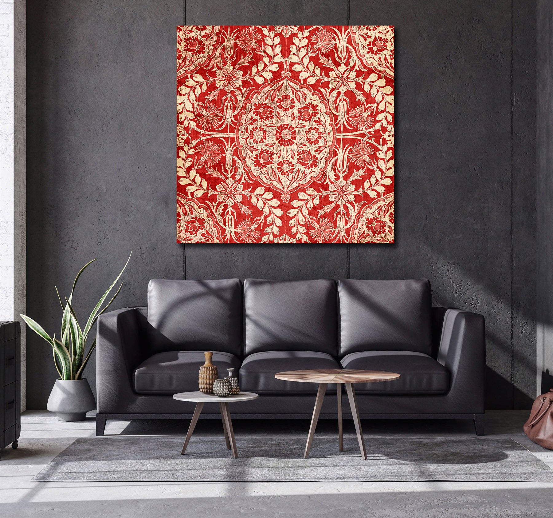 1 Panel - Red Antique Floral Pattern