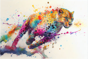 Pine Stretched  Framed 1 Panel - Rainbow Leopard