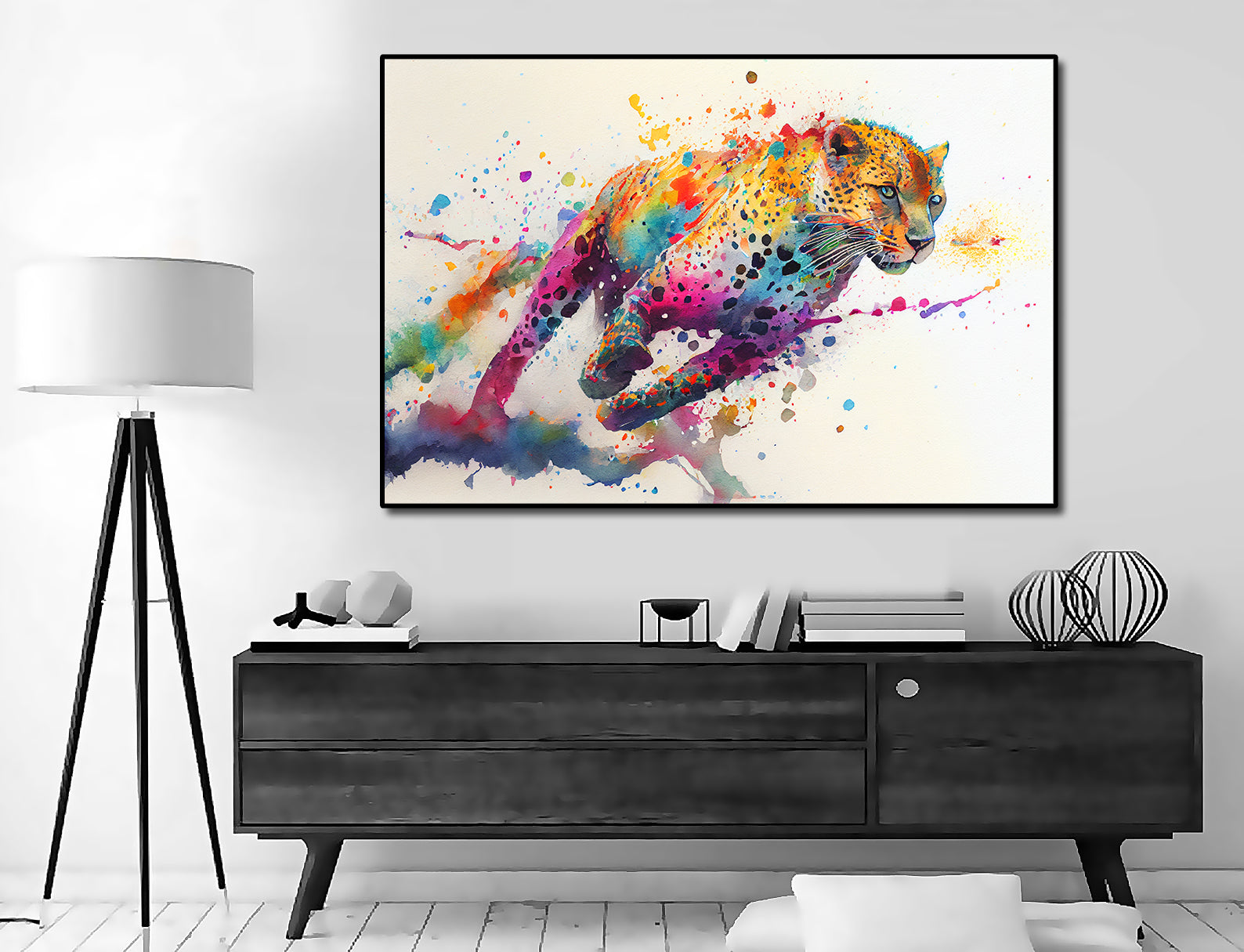 Pine Stretched  Framed 1 Panel - Rainbow Leopard