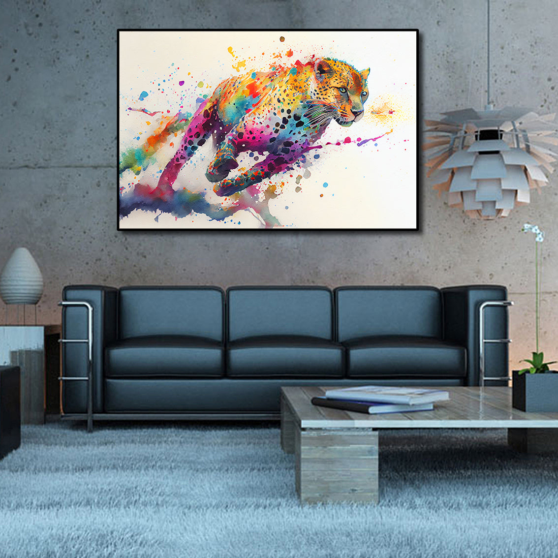 Pine Stretched  Framed 1 Panel - Rainbow Leopard